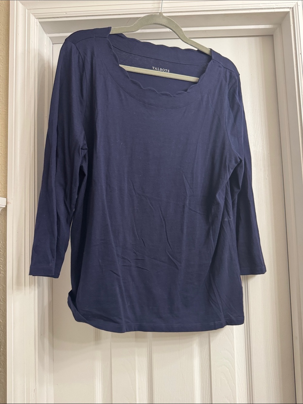 Talbots Navy Scalloped-Neck 3/4 Sleeve Tee